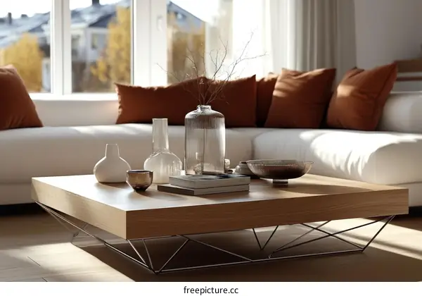 Modern Wooden Coffee Table in a Cozy Living Room