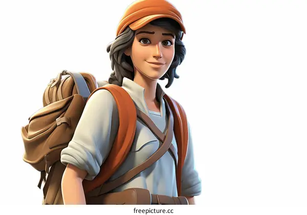 Young Girl with Orange Hat and Brown Backpack