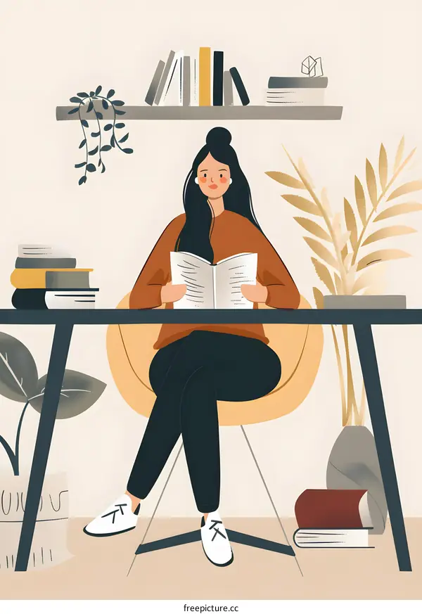 Woman Reading Book at Home in a Cozy Atmosphere