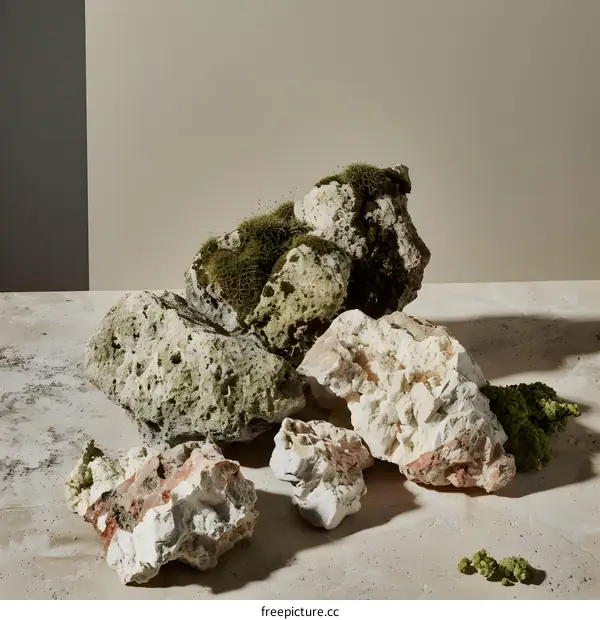 Closeup of Rocks and Moss on a Table