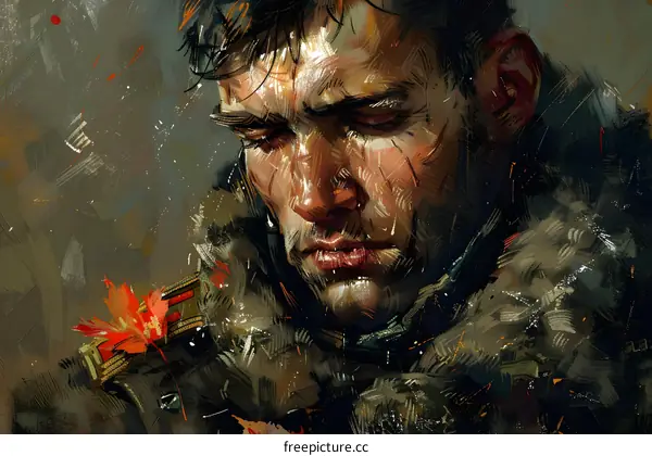 portrait of a male soldier with a red scarf