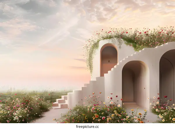 Stairway to Heaven with Flowers and Arches