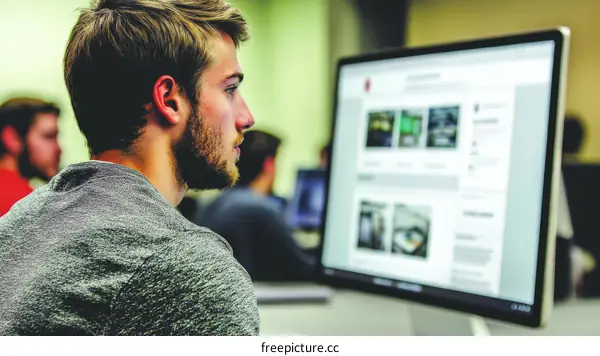 Student Focusing on Computer in Classroom