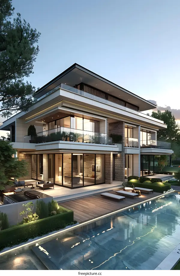 A modern villa with a swimming pool