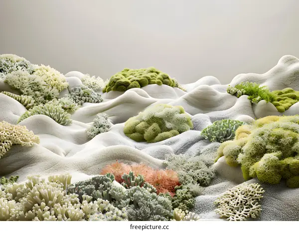 Abstract Landscape with Green Moss and White Coral