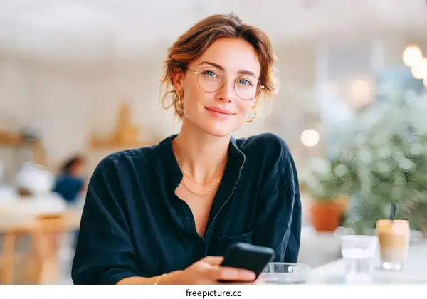 Woman using a smartphone in a cafe