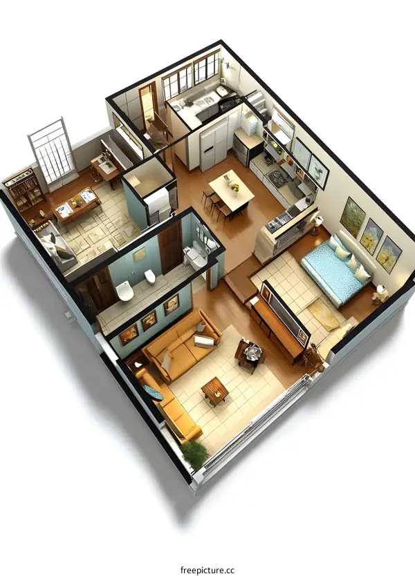 3D Rendered Floor Plan of Modern Apartment