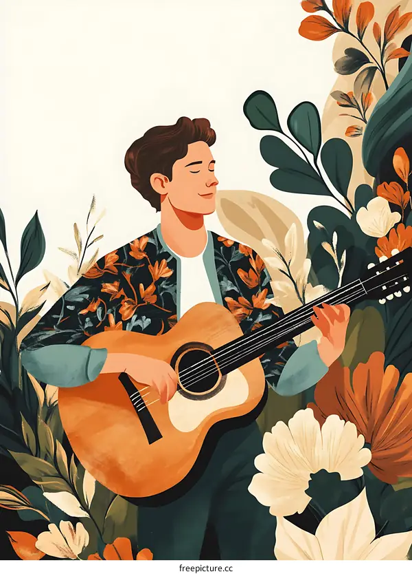 Man Playing Guitar in a Garden