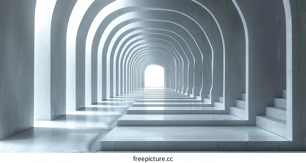 Futuristic White Corridor Interior with Geometric Patterns