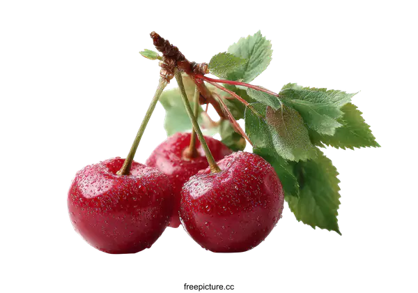 [Transparent Background PNG]Fresh Cherries with Dew Drops