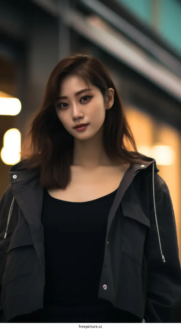 Portrait of a young Asian woman in a black jacket