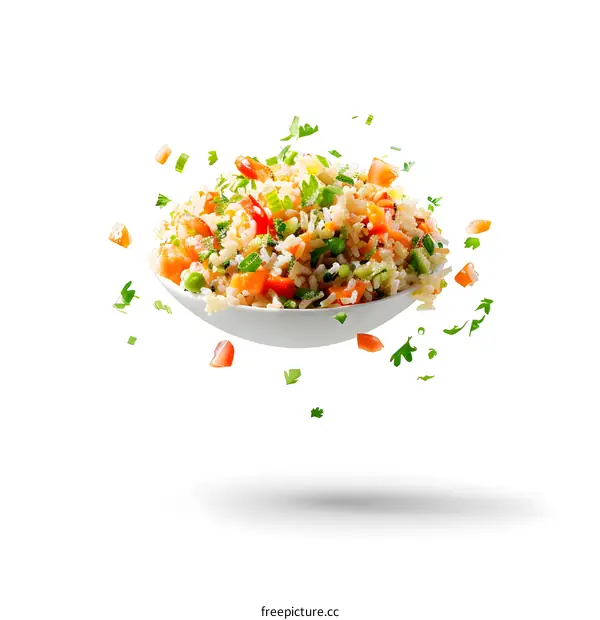 Rice with vegetables on a white background