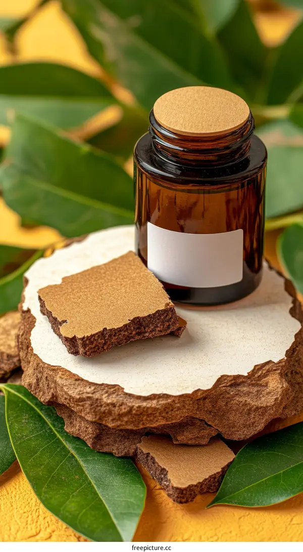Brown Glass Bottle with Natural Background