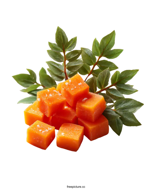 [Transparent Background PNG]Delicious Orange Cubes with Leaves