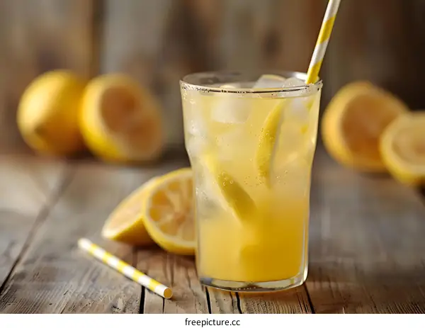 Refreshing Lemonade Drink with Lemon Slices and Ice