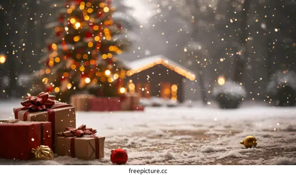 Cozy Christmas Eve Cabin in a Snowy Forest