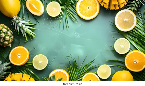 Summer Fruit Flat Lay with Green Background