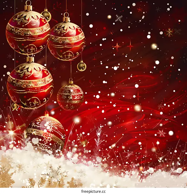 Red and gold Christmas balls with Christmas decorations