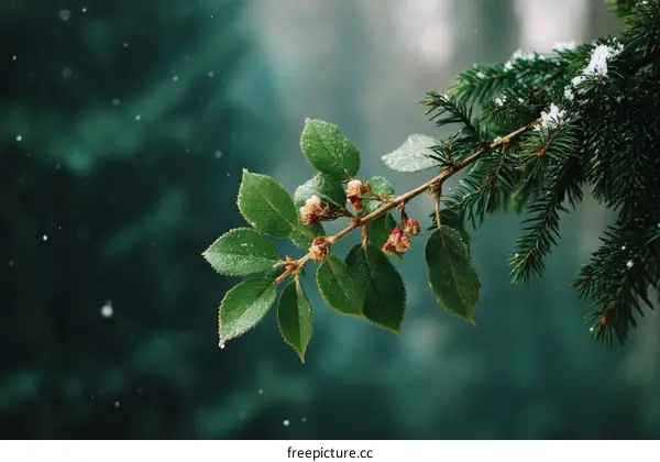 Winter Branches with Dew and Snow