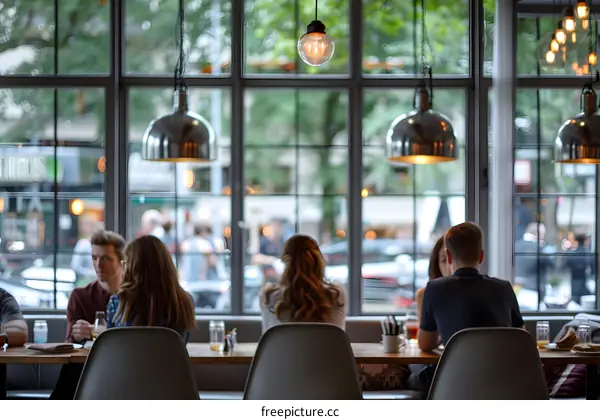 People Sitting at a Table by a Window in a Restaurant