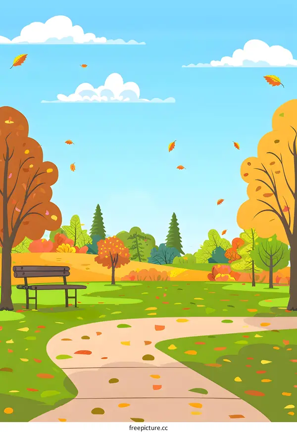 Autumn Park Illustration with Bench and Pathway