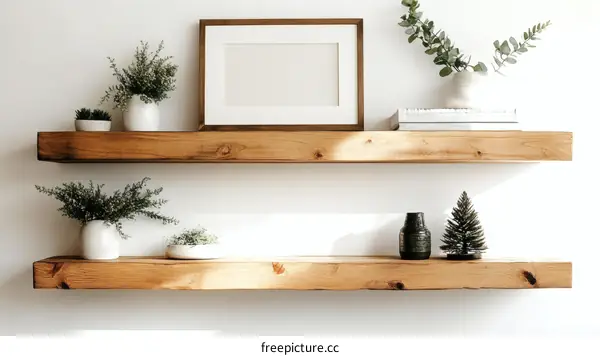 Rustic Wooden Floating Shelves with Decor