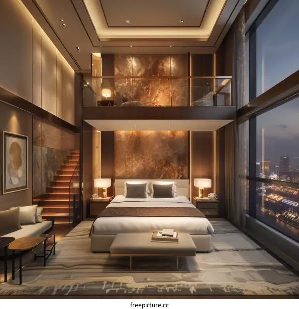 Luxury Modern Penthouse Bedroom Interior Design Illustration