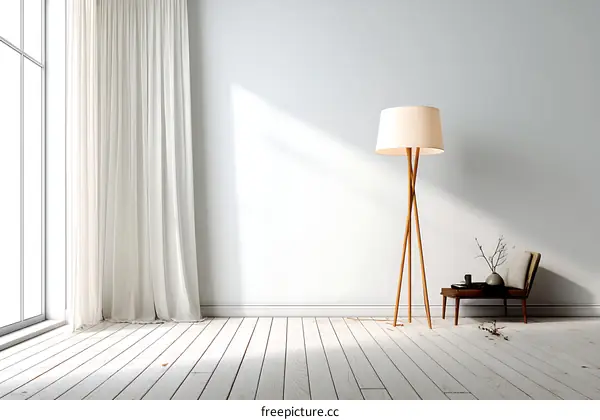 Empty Modern Minimalist Interior Scene with Floor Lamp