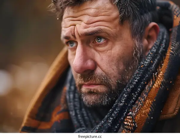 Portrait of a man with a beard and a scarf