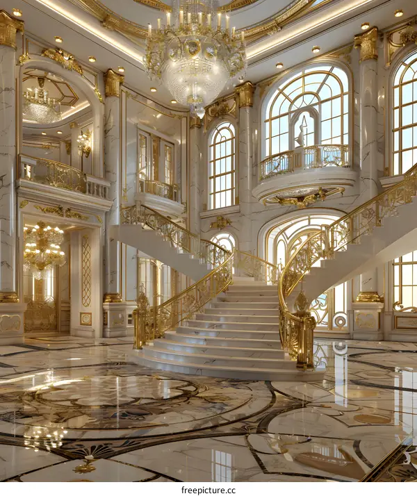 Grand Staircase In A Luxurious Mansion Interior Design