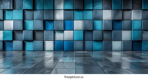 Blue and gray geometric cube wall and floor tiles background