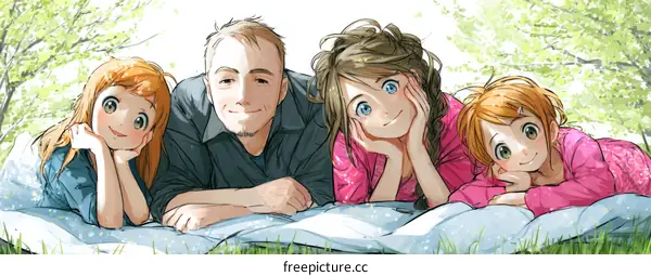 Family Portrait in Nature Illustration