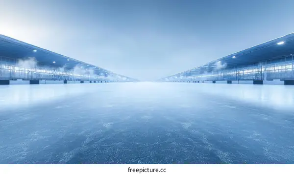 Empty Frozen Parking Lot with Modern Structures