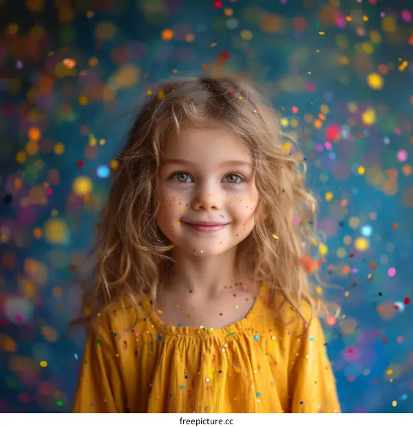 Little girl covered in confetti