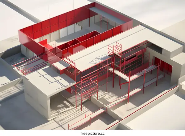 Red Metal Scaffolding Construction Design