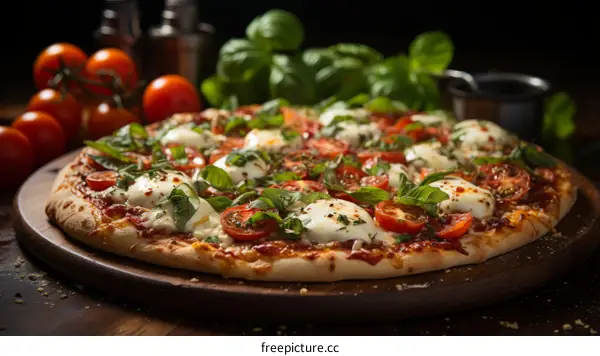 Delicious Pizza with Fresh Tomatoes, Basil, and Mozzarella