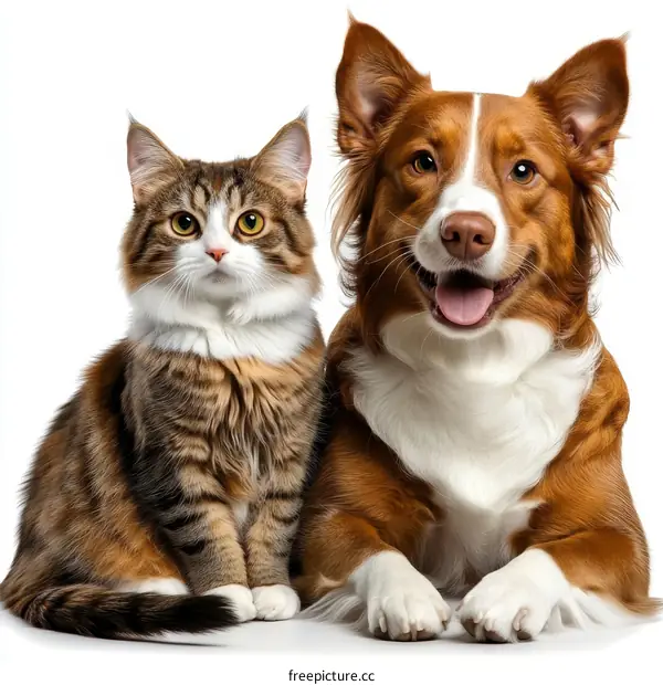 Cute Cat and Dog Sitting Together