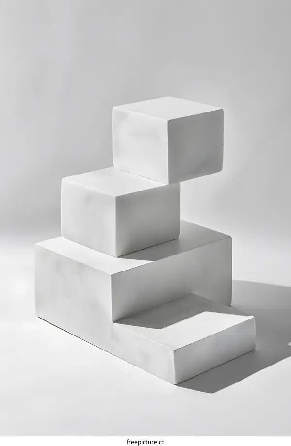 White Concrete Blocks Stacked On A White Background
