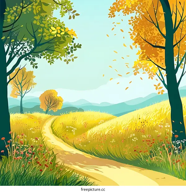 Autumn Landscape with Winding Path and Trees