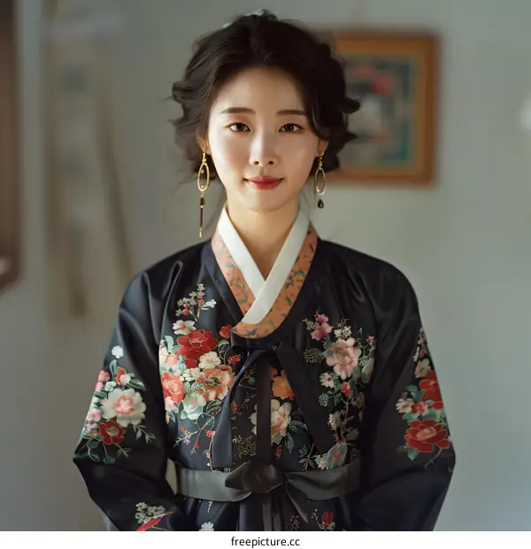 Portrait of a young Korean woman in traditional dress