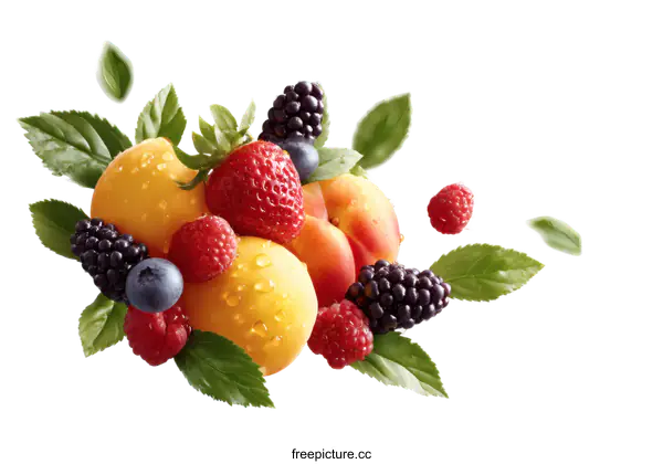 [Transparent Background PNG]Fresh Colorful Fruits and Berries Composition