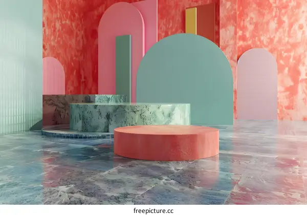 Abstract Geometric Shapes Background with Marble Platform