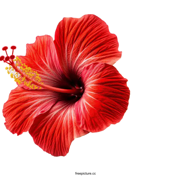 [Transparent Background PNG]Close-up of a Vibrant Red Hibiscus Flower with Green Leaves