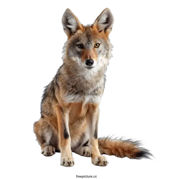 [Transparent Background PNG]A cute coyote sits on a white background