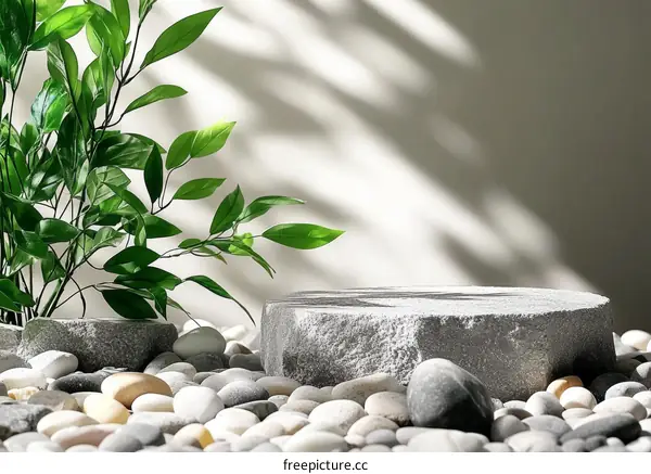 Zen Stone Display Stand with Greenery