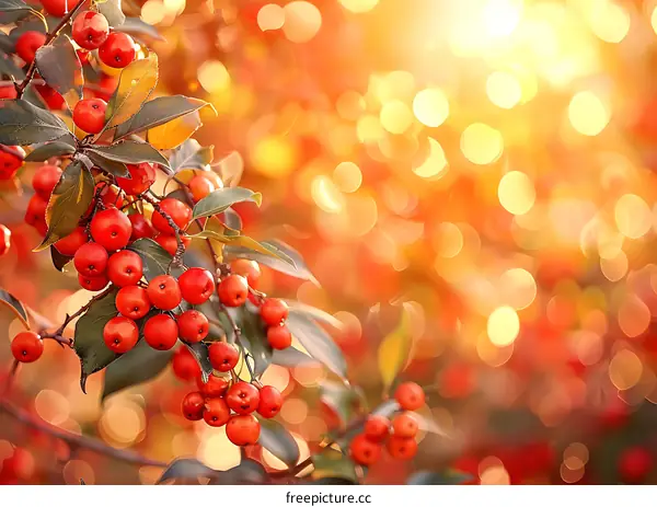 Red Berries on Branch with Bokeh Background