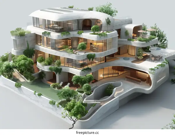 Modern Eco-Friendly House Architectural Illustration