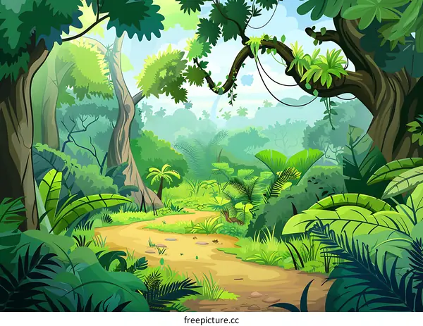 Green Jungle Illustration With Winding Path