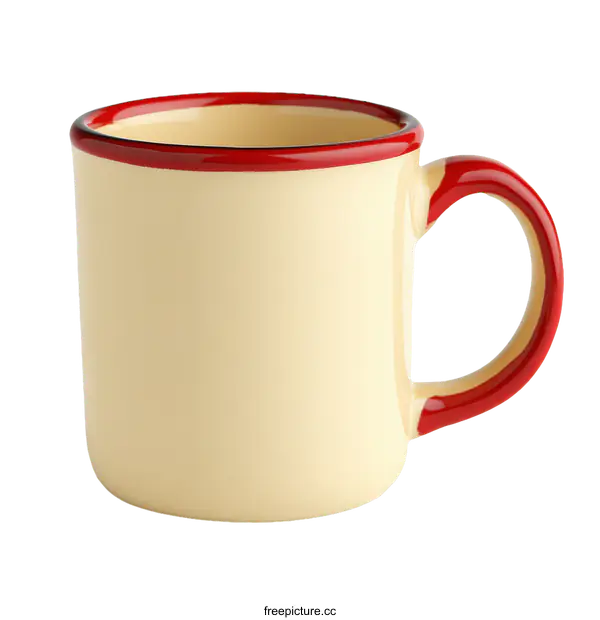 [Transparent Background PNG]Vintage Cream Colored Mug with Red Trim