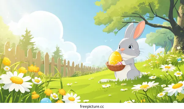 Easter Bunny Hiding Among Spring Flowers